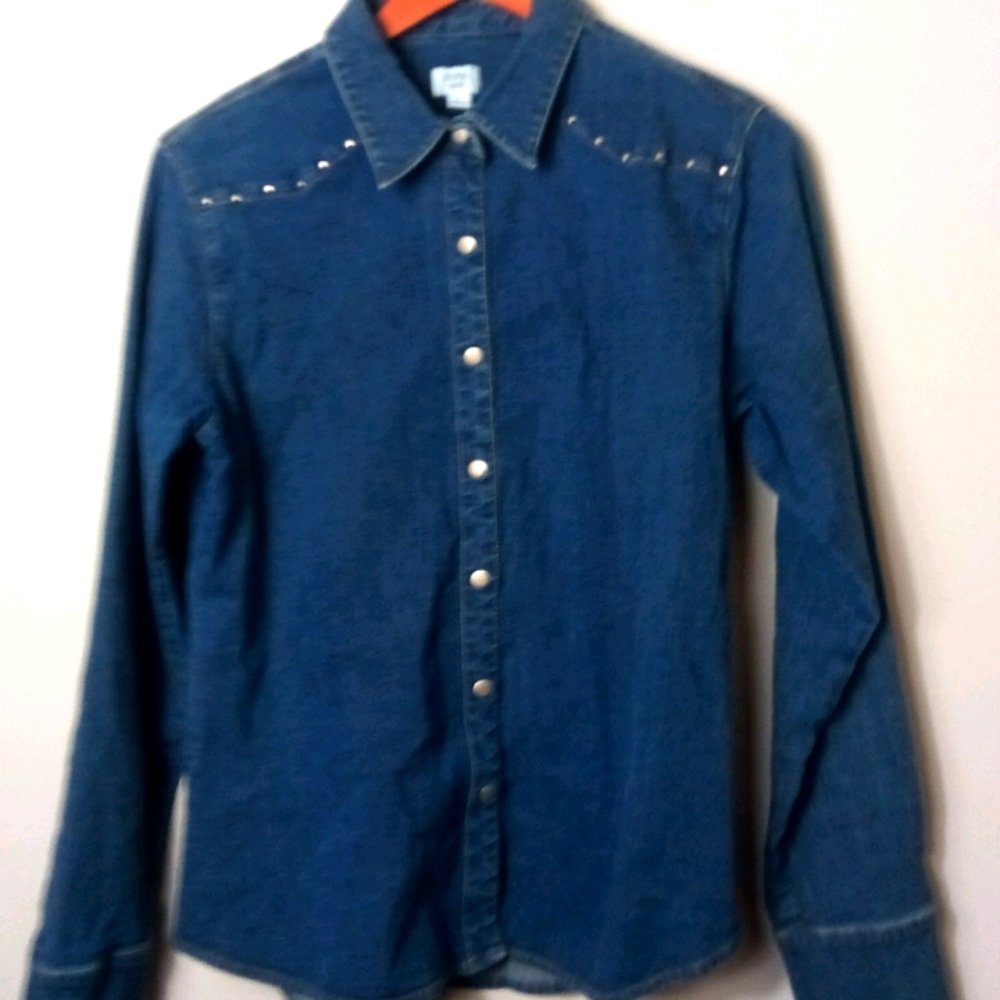Think Tank L Denim Western Indigo Western Snap Shirt Top